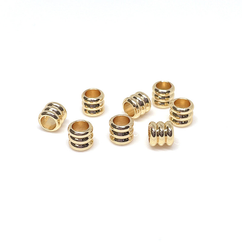 50PCS 18K Gold Filled Spacer Beads Three Layers Tube Cylinder Round Large Hole Charm For Jewelry Making DIY Beads Doki Decor Three Layers Tube 14K Gold 