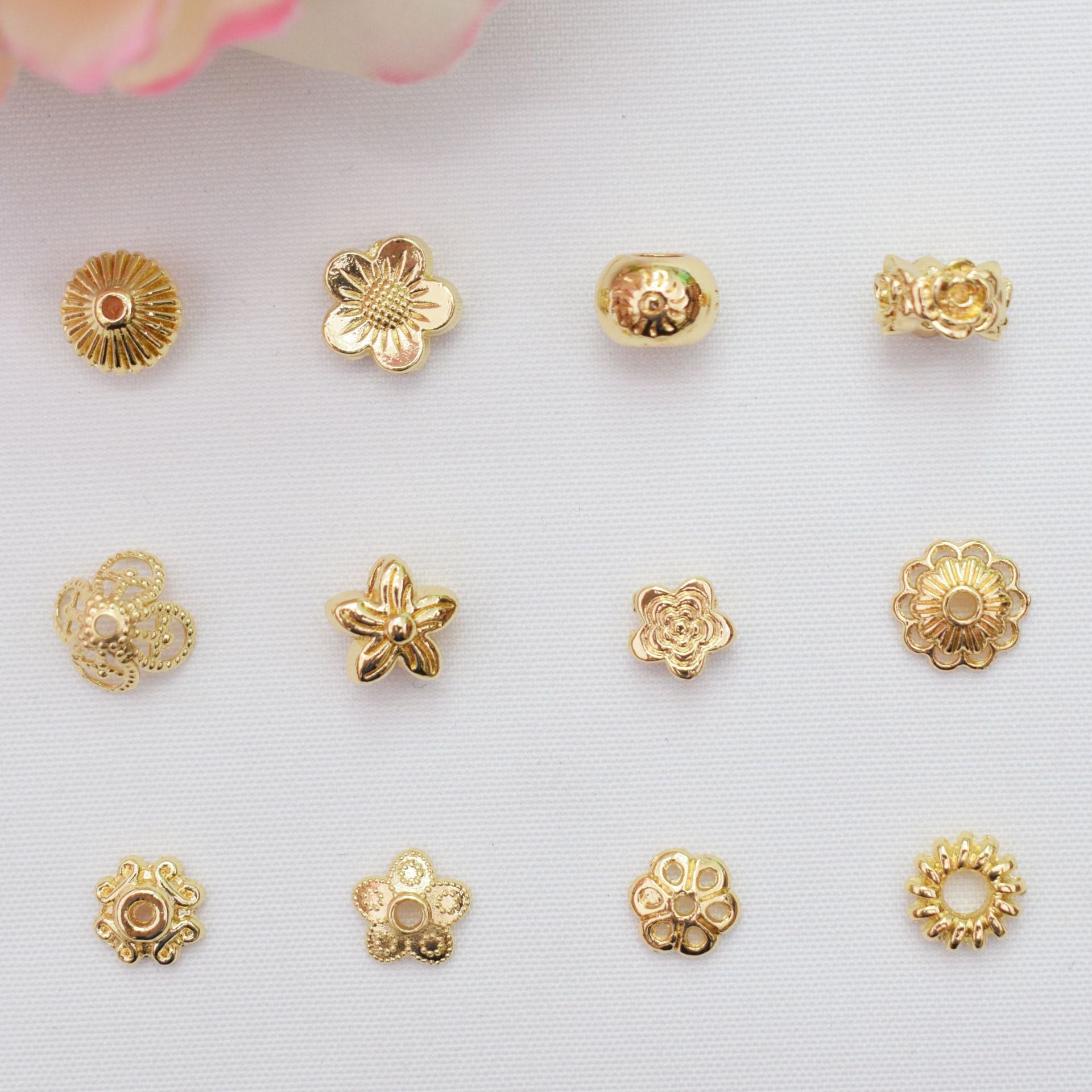 100PCS 18K Gold Filled Spacer Beads Tray Flower Large Hole Silver Charm For Jewelry Making DIY Beads Doki Decor   