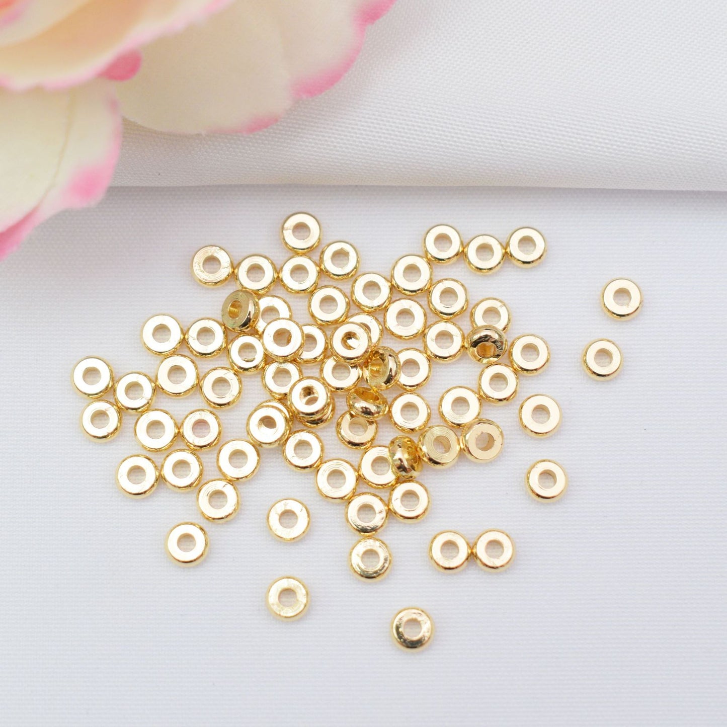 100PCS 18K Gold Filled Spacer Beads Wheel Circle Round Hollow White Gold Rose Gold Silver Large Hole For Jewelry Making DIY Beads Doki Decor   