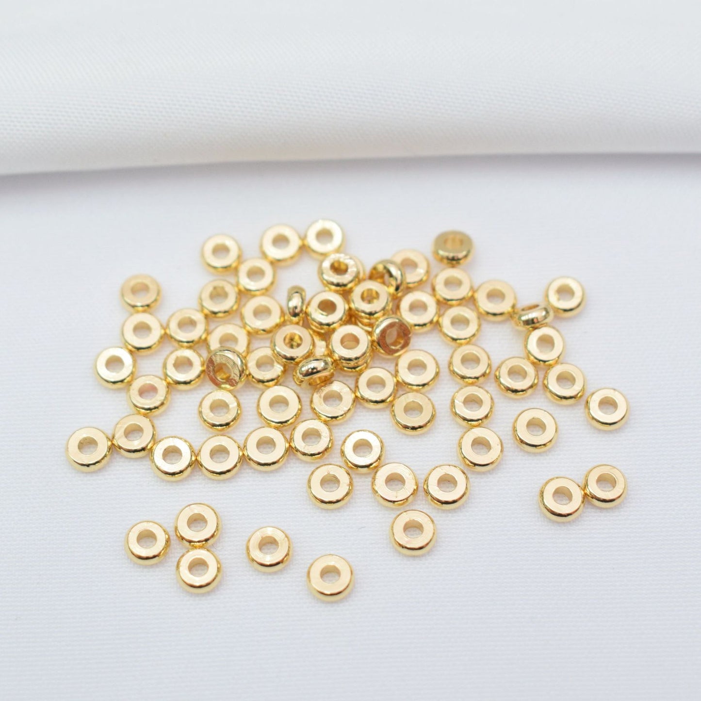 100PCS 18K Gold Filled Spacer Beads Wheel Circle Round Hollow White Gold Rose Gold Silver Large Hole For Jewelry Making DIY Beads Doki Decor 14K Gold 3mm 