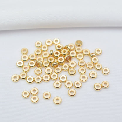 100PCS 18K Gold Filled Spacer Beads Wheel Circle Round Hollow White Gold Rose Gold Silver Large Hole For Jewelry Making DIY Beads Doki Decor 14K Gold 3mm 