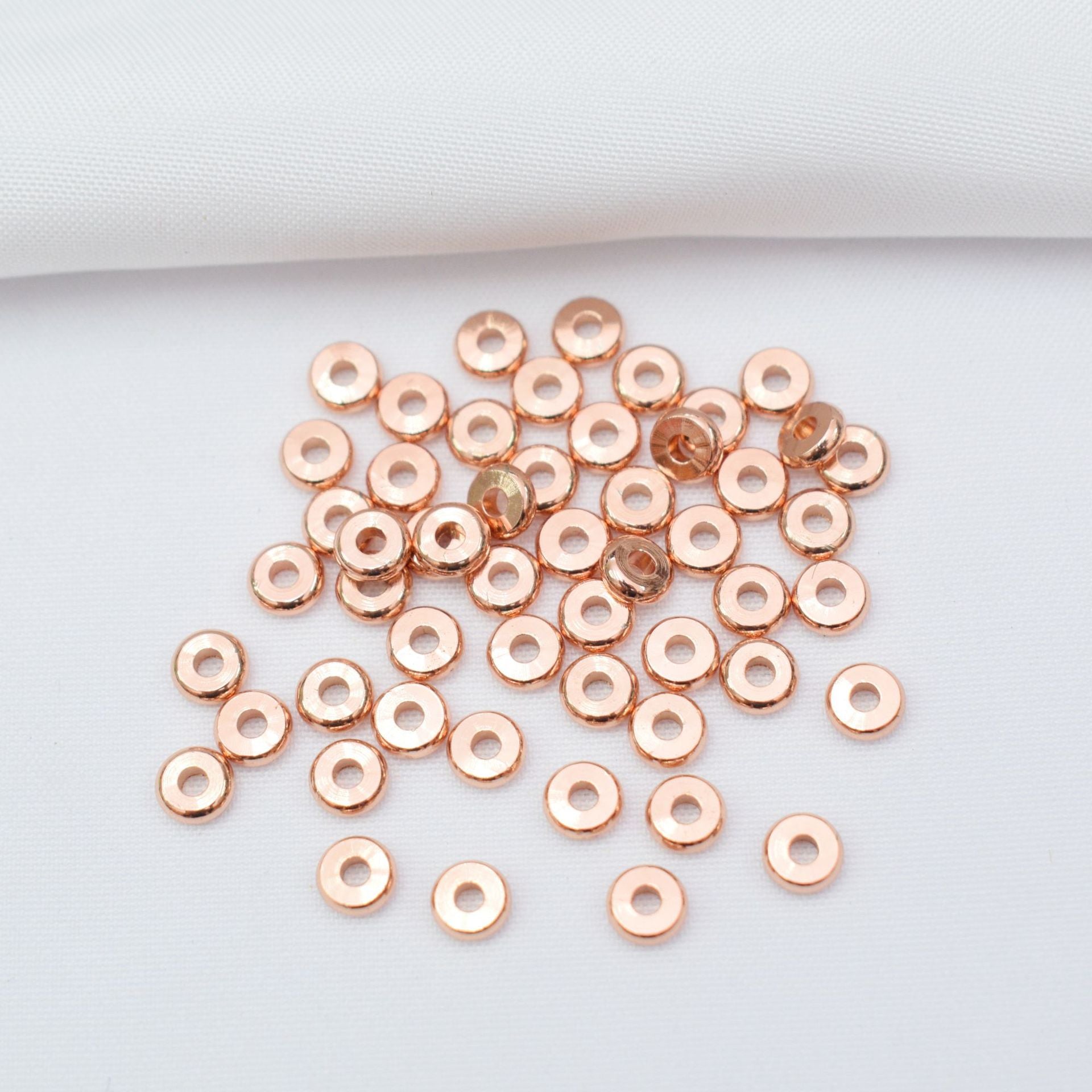 100PCS 18K Gold Filled Spacer Beads Wheel Circle Round Hollow White Gold Rose Gold Silver Large Hole For Jewelry Making DIY Beads Doki Decor Rose Gold 3mm 