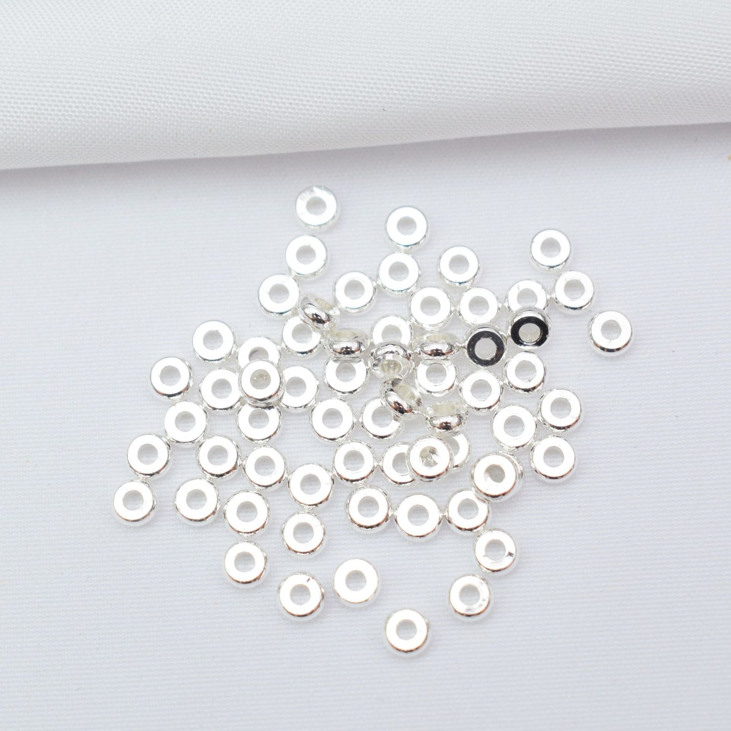 100PCS 18K Gold Filled Spacer Beads Wheel Circle Round Hollow White Gold Rose Gold Silver Large Hole For Jewelry Making DIY Beads Doki Decor Silver 3mm 