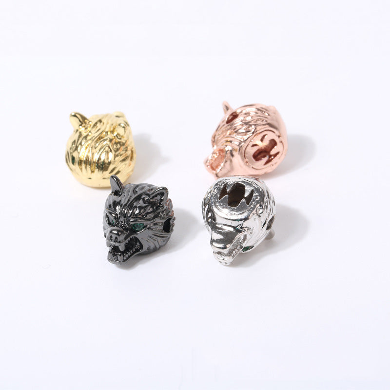 10PCS 18K Gold Filled Spacer Beads Wolf Rhinestone Rose Gold White Gold Black Large Hole For Jewelry Making DIY Beads Doki Decor   