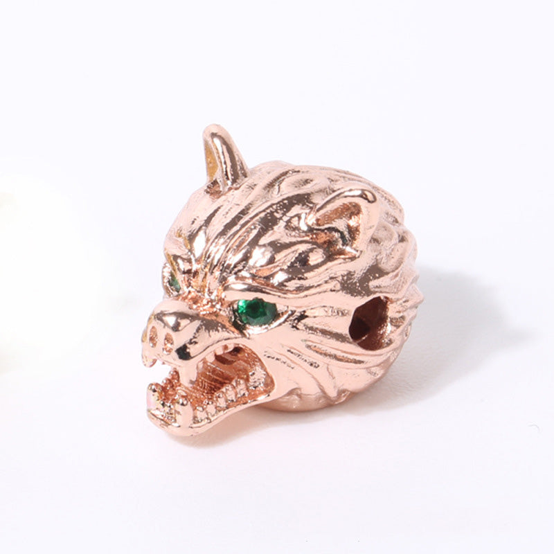 10PCS 18K Gold Filled Spacer Beads Wolf Rhinestone Rose Gold White Gold Black Large Hole For Jewelry Making DIY Beads Doki Decor Rose Gold  