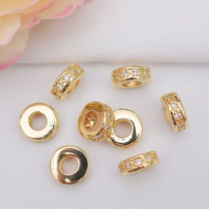 10PCS 18K Gold Filled Spacer Beads Circle Large Hole Rhinestone Charm For Jewelry Making DIY Beads Doki Decor   