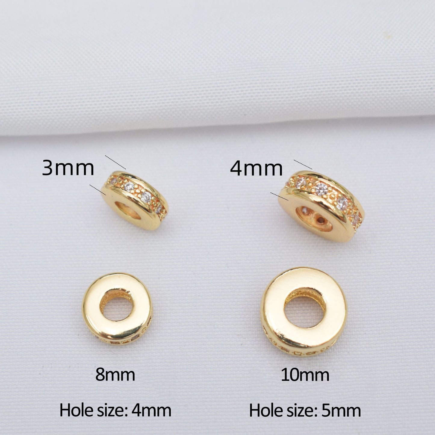 10PCS 18K Gold Filled Spacer Beads Circle Large Hole Rhinestone Charm For Jewelry Making DIY Beads Doki Decor   