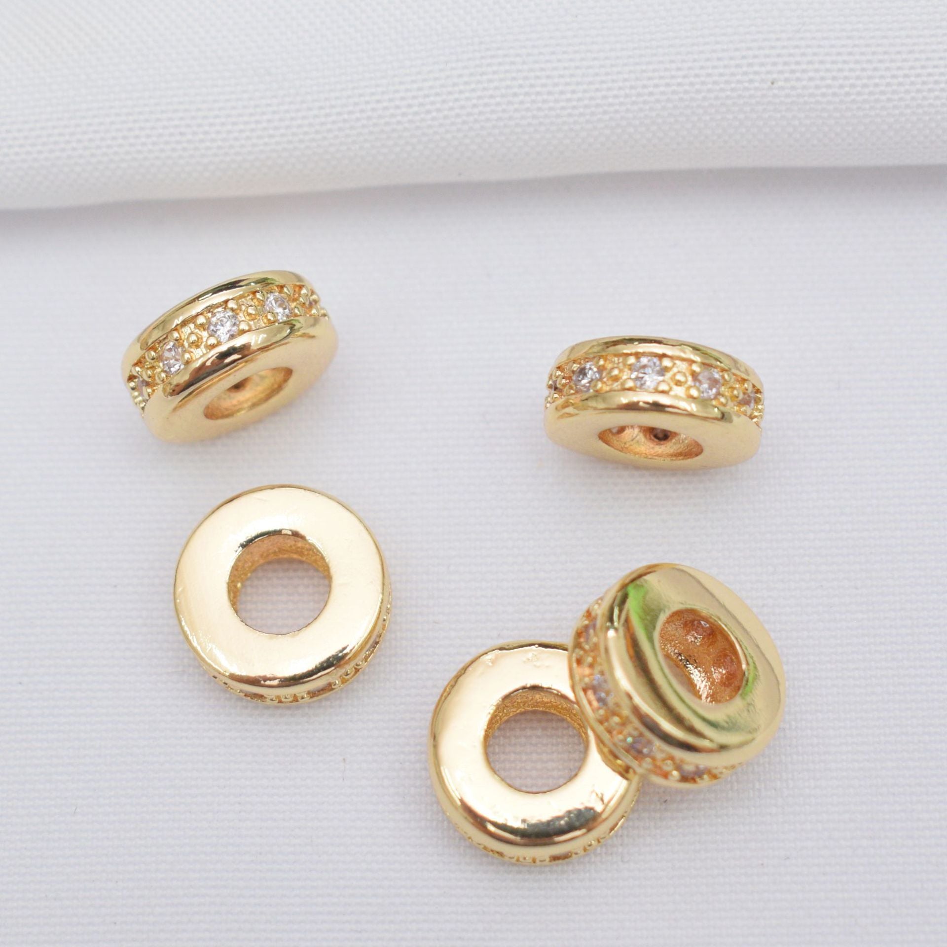 10PCS 18K Gold Filled Spacer Beads Circle Large Hole Rhinestone Charm For Jewelry Making DIY Beads Doki Decor 14K Gold  