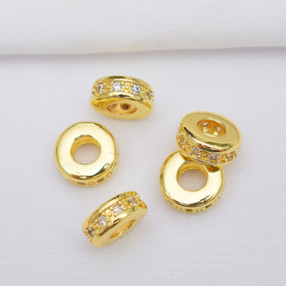 10PCS 18K Gold Filled Spacer Beads Circle Large Hole Rhinestone Charm For Jewelry Making DIY Beads Doki Decor 18K Gold  