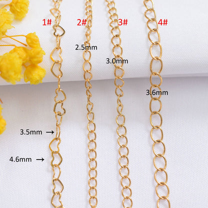 6.56 Feet/2M 24K Gold Filled Heart Circle Chain Extenders Necklace Bracelet Chains Roll For Jewelry Making Kit Chains Doki Decor   