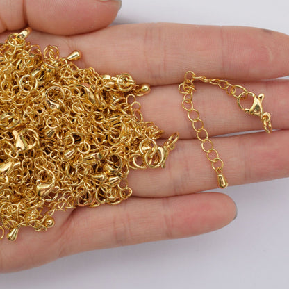 10PCS 24K Gold Filled Extend Chains Extenders With Lobster Claw Clasps For Jewelry Making Finding Kits Repair Clasps Doki Decor   