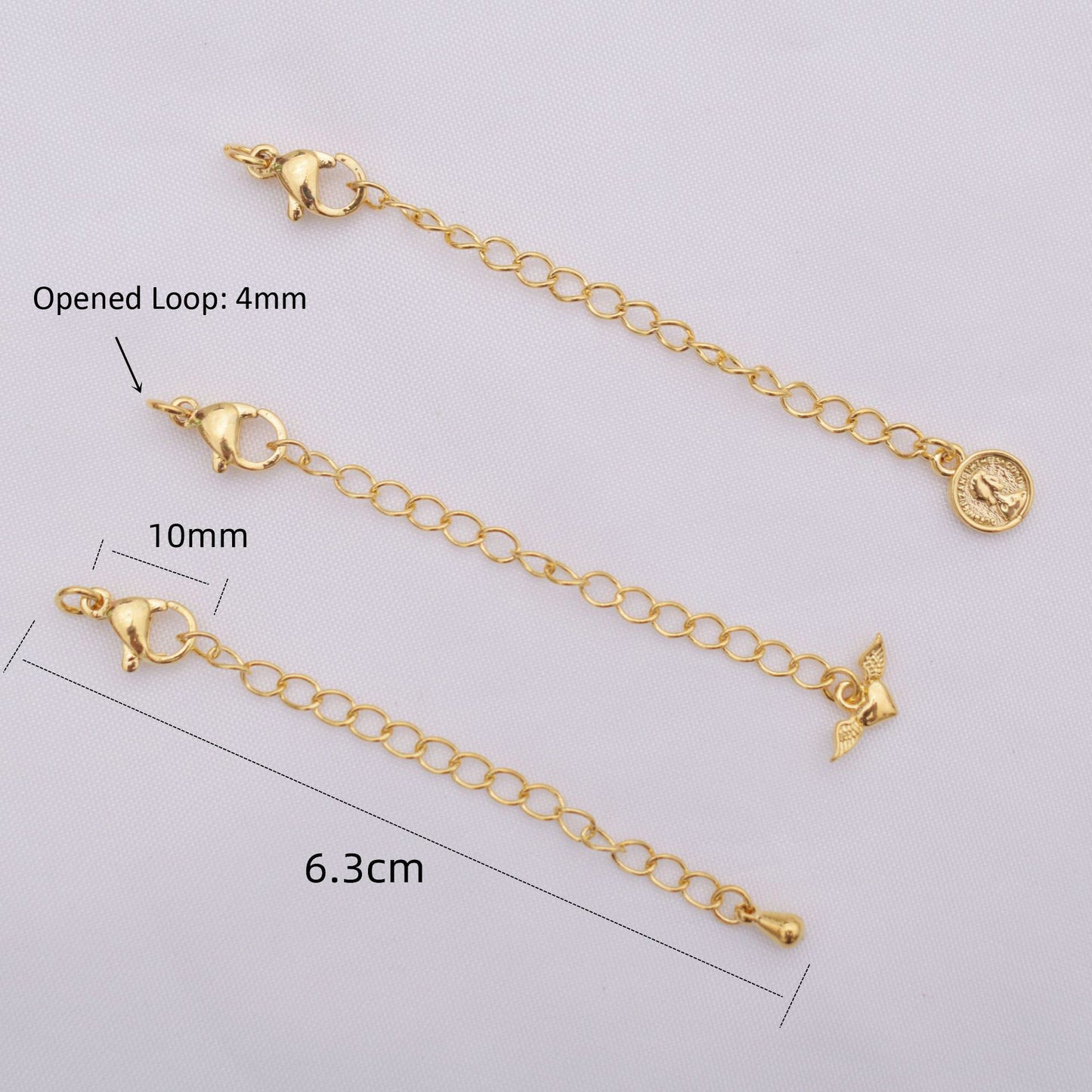 10PCS 24K Gold Filled Extend Chains Extenders With Lobster Claw Clasps Waterdrop Portrait Heart For Jewelry Making Finding Kits Repair Chains Doki Decor   