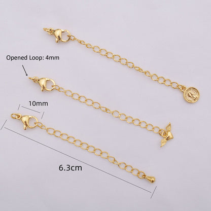 10PCS 24K Gold Filled Extend Chains Extenders With Lobster Claw Clasps Waterdrop Portrait Heart For Jewelry Making Finding Kits Repair Chains Doki Decor   