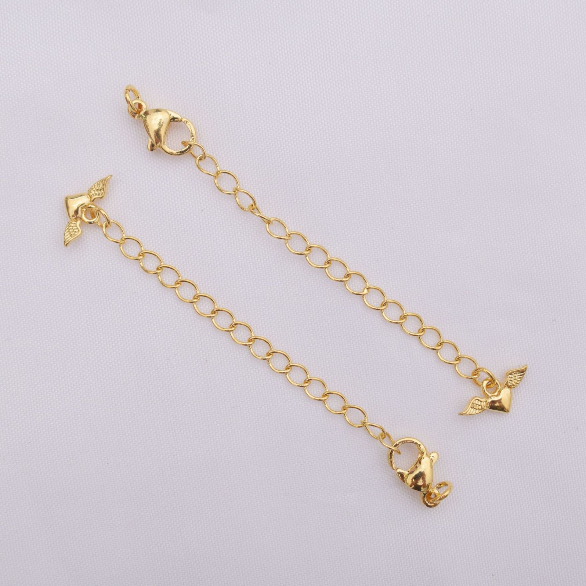 10PCS 24K Gold Filled Extend Chains Extenders With Lobster Claw Clasps Waterdrop Portrait Heart For Jewelry Making Finding Kits Repair Chains Doki Decor Heart  