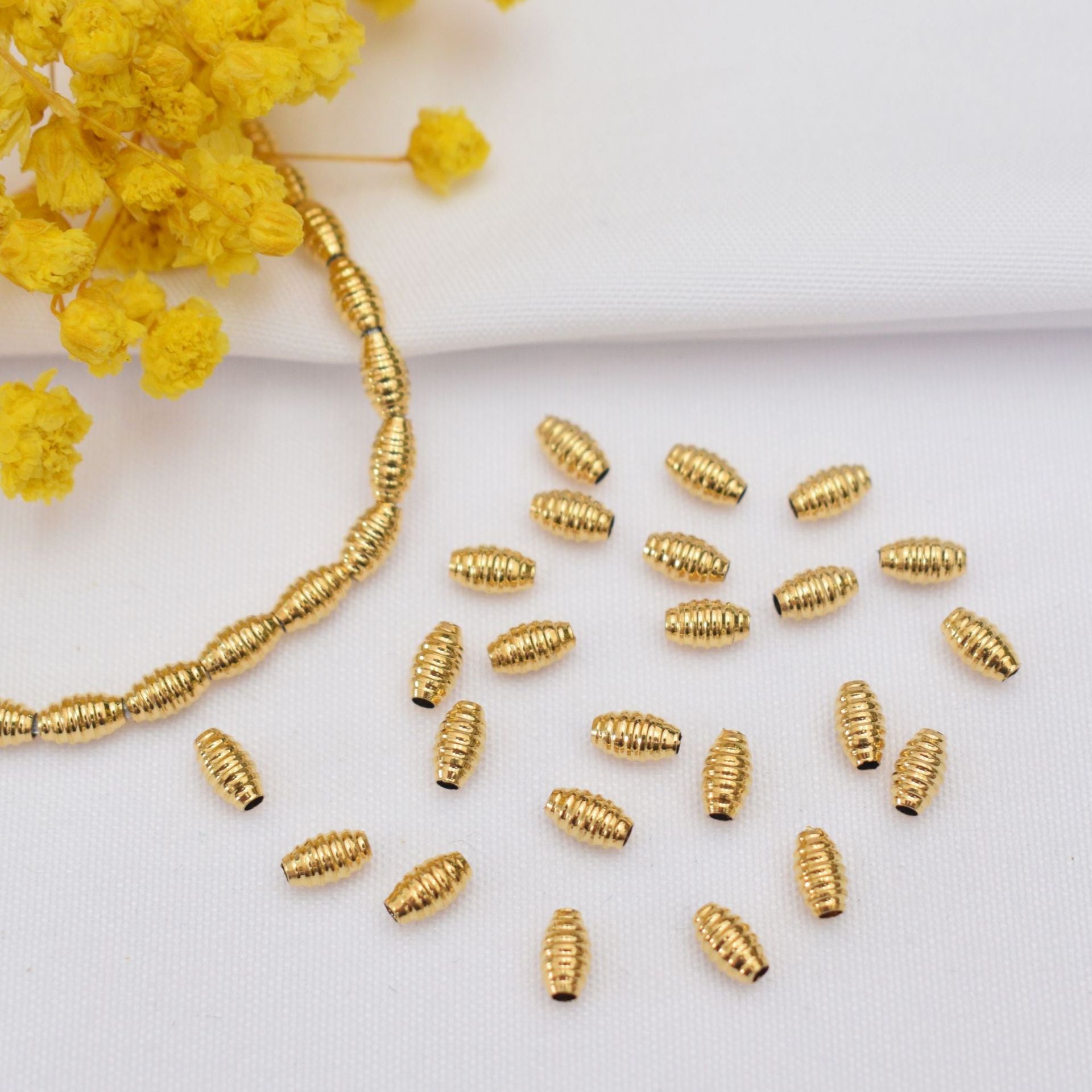 100PCS 24K Gold Filled Spacer Beads Rugby Football Oval Large Hole Charm For Jewelry Making DIY Beads Doki Decor   