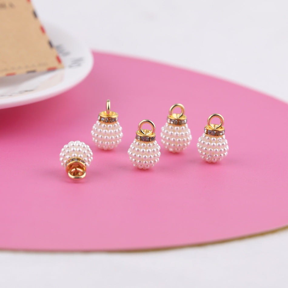 100PCS ABS Plastic Pearls Ball With Golden Loop Rhinestone For Jewelry Making Wholesale Pearls Doki Decor   