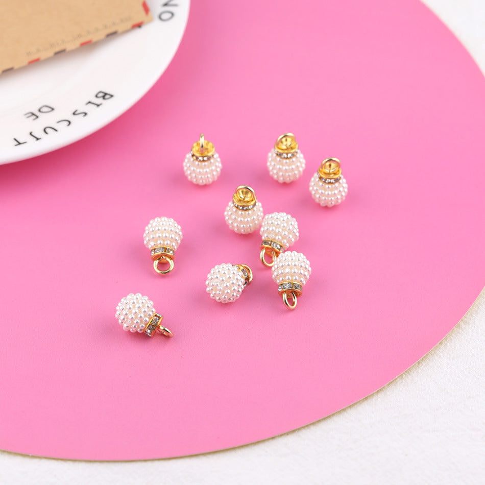 100PCS ABS Plastic Pearls Ball With Golden Loop Rhinestone For Jewelry Making Wholesale Pearls Doki Decor   