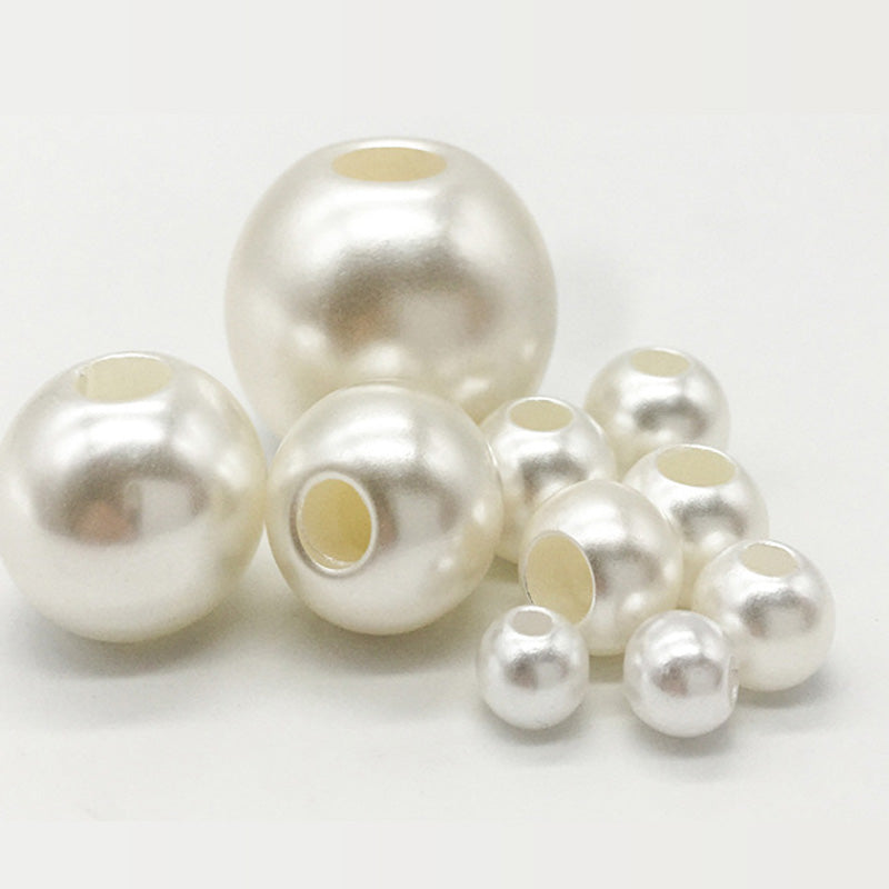 50PCS ABS Plastic Pearls Round Large Hole Spacer Beads For Jewelry Making Wholesale Pearls Doki Decor   