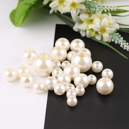 50PCS ABS Plastic Pearls Round Large Hole Spacer Beads For Jewelry Making Wholesale Pearls Doki Decor   