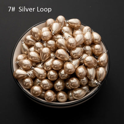 100PCS ABS Plastic Pearls Waterdrop With Silver Golden Loop For Jewelry Making Wholesale Pearls Doki Decor 7#  