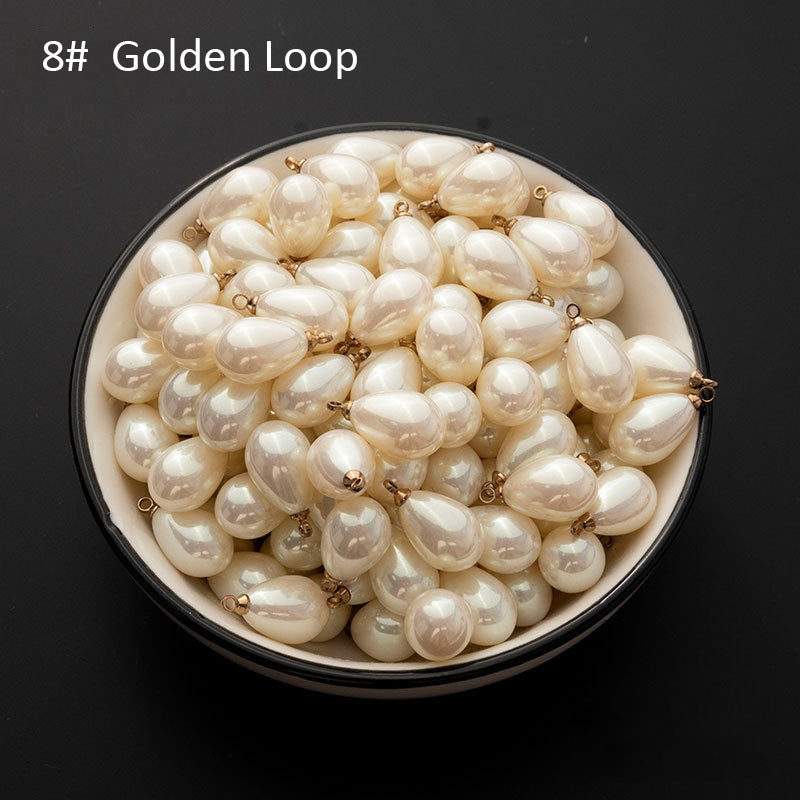 100PCS ABS Plastic Pearls Waterdrop With Silver Golden Loop For Jewelry Making Wholesale Pearls Doki Decor 8#  