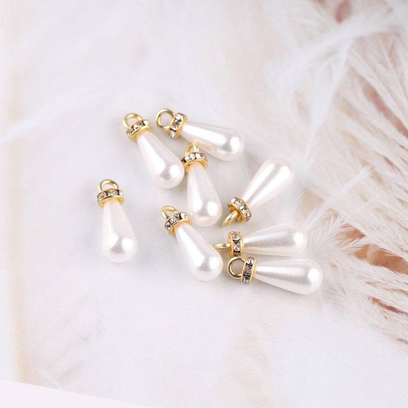 20PCS ABS Plastic Pearls Waterdrop With Loop Rhinestone For Jewelry Making Wholesale Pearls Doki Decor   