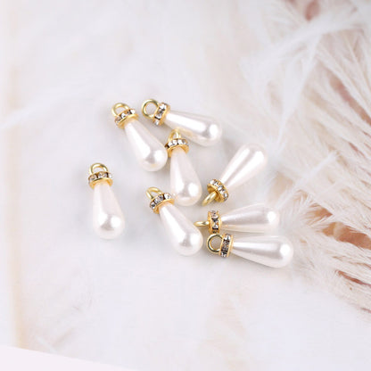 20PCS ABS Plastic Pearls Waterdrop With Loop Rhinestone For Jewelry Making Wholesale Pearls Doki Decor   