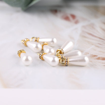 20PCS ABS Plastic Pearls Waterdrop With Loop Rhinestone For Jewelry Making Wholesale Pearls Doki Decor   