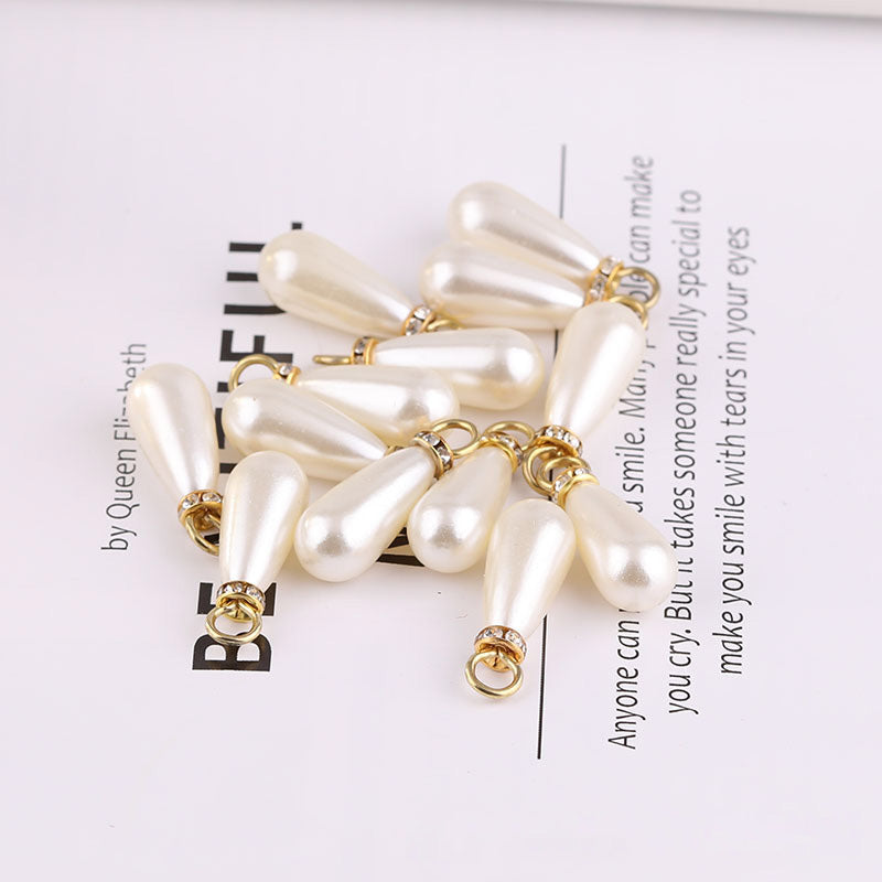 20PCS ABS Plastic Pearls Waterdrop With Loop Rhinestone For Jewelry Making Wholesale Pearls Doki Decor 10*12mm  