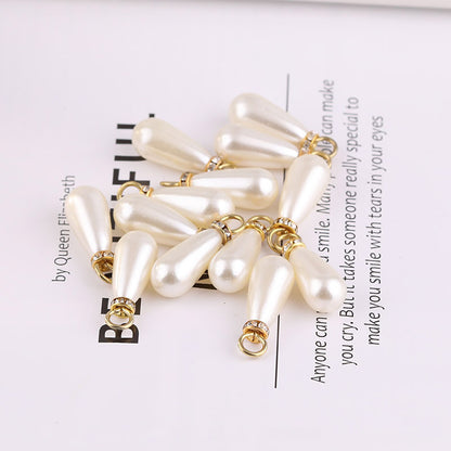 20PCS ABS Plastic Pearls Waterdrop With Loop Rhinestone For Jewelry Making Wholesale Pearls Doki Decor 10*12mm  