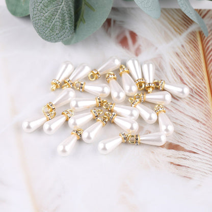 20PCS ABS Plastic Pearls Waterdrop With Loop Rhinestone For Jewelry Making Wholesale Pearls Doki Decor   