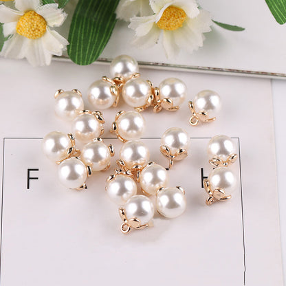 100PCS ABS Plastic Pearls Round With Golden Flower Tray Loop For Jewelry Making Wholesale Pearls Doki Decor   