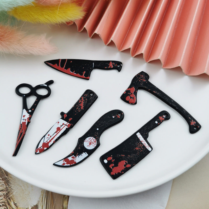 10PCS Alloy Pendants Bleeding Axe Scissors Knife Resin Halloween Jewelry Making Findings Supplies DIY Pendants Doki Decor   