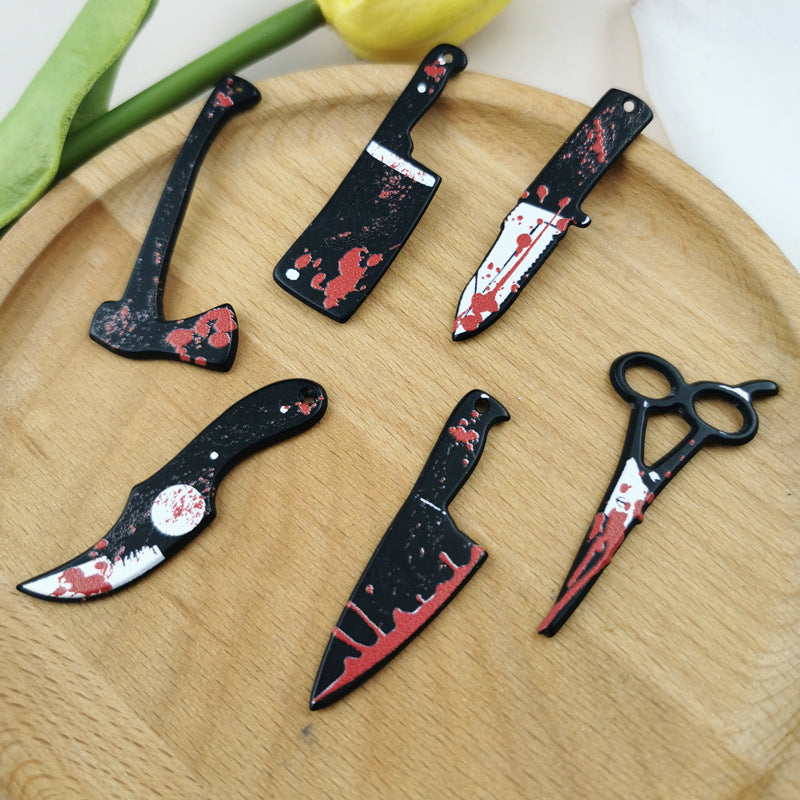 10PCS Alloy Pendants Bleeding Axe Scissors Knife Resin Halloween Jewelry Making Findings Supplies DIY Pendants Doki Decor   