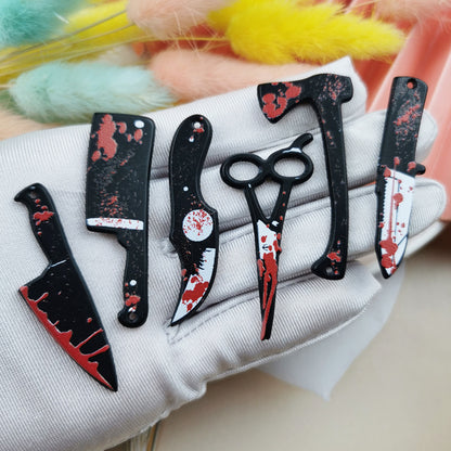 10PCS Alloy Pendants Bleeding Axe Scissors Knife Resin Halloween Jewelry Making Findings Supplies DIY Pendants Doki Decor   