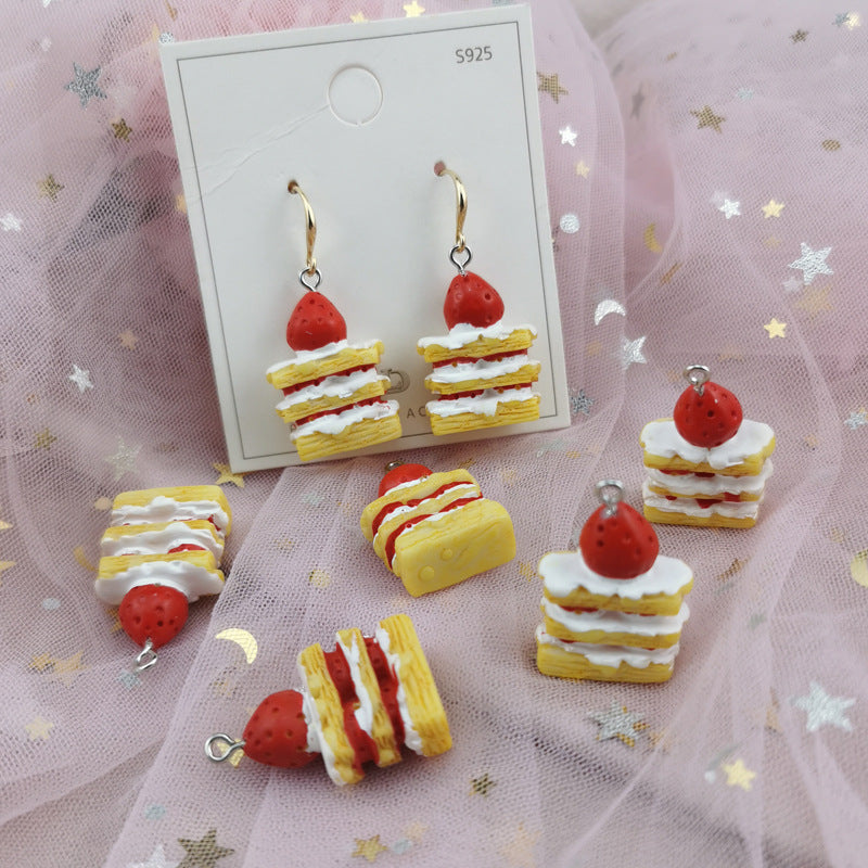 10PCS Alloy Pendants Cream Strawberry Cake Food Resin Jewelry Making Findings Supplies DIY Pendants Doki Decor   