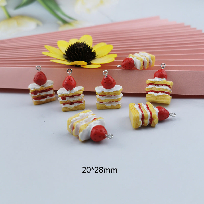 10PCS Alloy Pendants Cream Strawberry Cake Food Resin Jewelry Making Findings Supplies DIY Pendants Doki Decor   