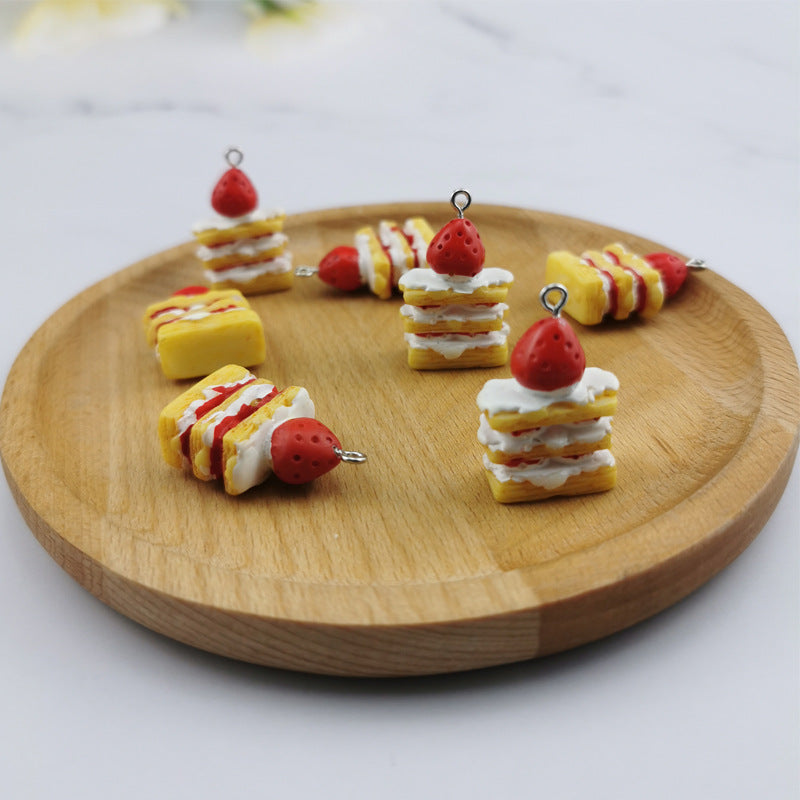 10PCS Alloy Pendants Cream Strawberry Cake Food Resin Jewelry Making Findings Supplies DIY Pendants Doki Decor   