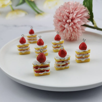 10PCS Alloy Pendants Cream Strawberry Cake Food Resin Jewelry Making Findings Supplies DIY Pendants Doki Decor   