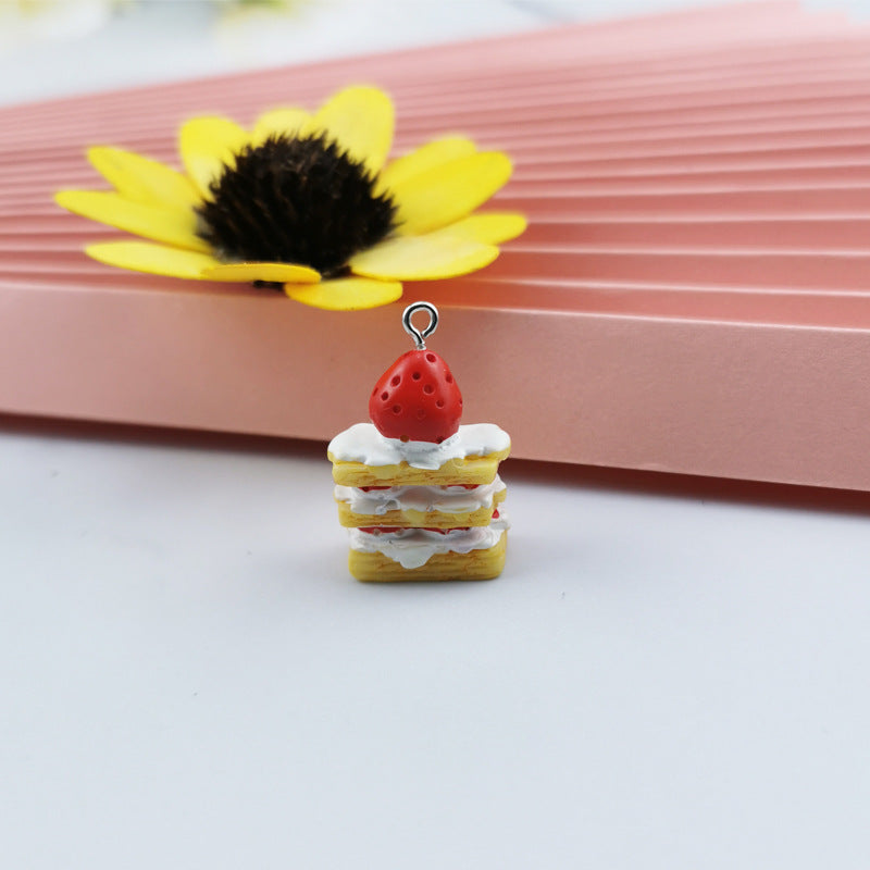 10PCS Alloy Pendants Cream Strawberry Cake Food Resin Jewelry Making Findings Supplies DIY Pendants Doki Decor   