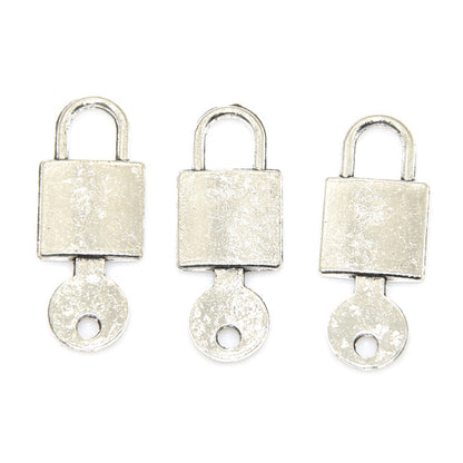 100PCS Alloy Pendants Lock And Key Jewelry Making Findings Supplies DIY Pendants Doki Decor Silver  