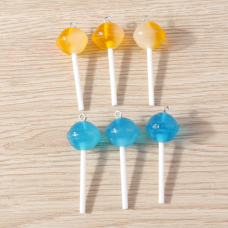 10PCS Alloy Pendants Lollipop Sugar With Loop Resin Jewelry Making Findings Supplies Pendants Doki Decor Mix (Yellow+Blue)  