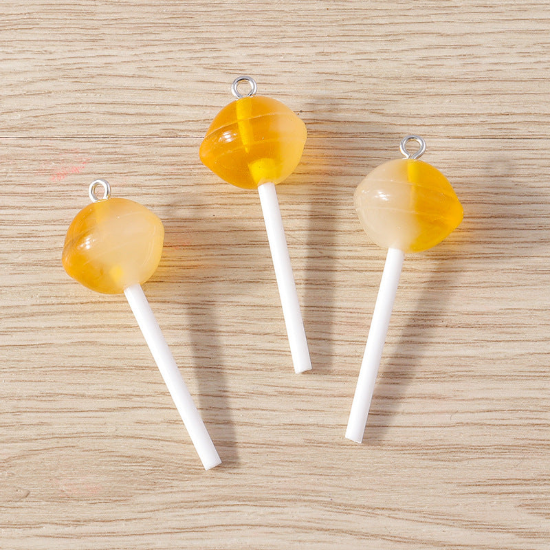 10PCS Alloy Pendants Lollipop Sugar With Loop Resin Jewelry Making Findings Supplies Pendants Doki Decor Yellow  