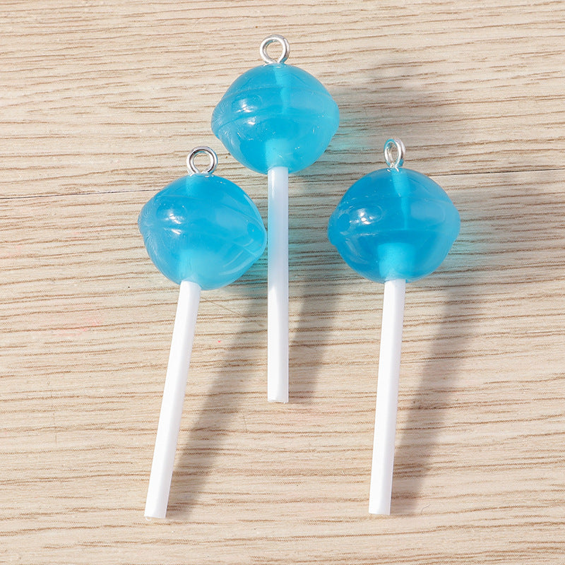 10PCS Alloy Pendants Lollipop Sugar With Loop Resin Jewelry Making Findings Supplies Pendants Doki Decor Blue  