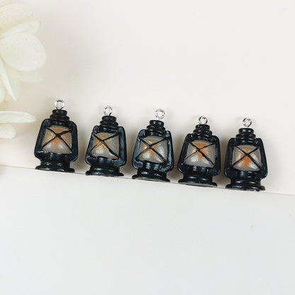 10PCS Alloy Pendants Retro Oil Lamp Light Resin Jewelry Making Findings Supplies DIY Pendants Doki Decor   