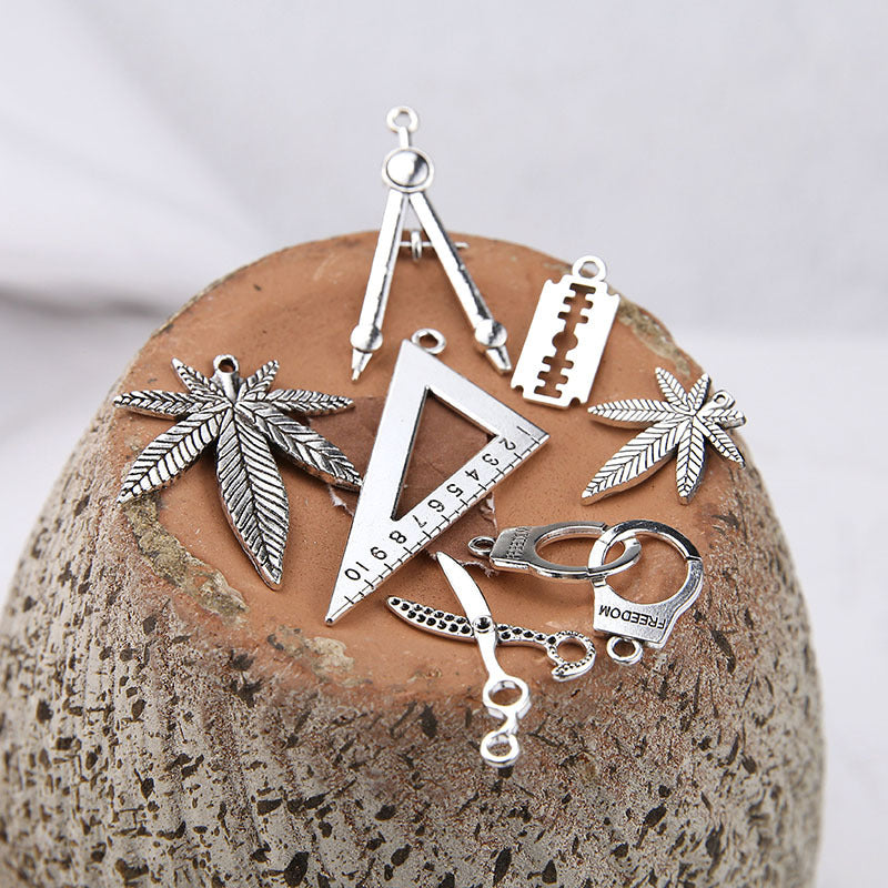 10PCS Alloy Pendants Set Square Compass Handcuffs Gun Jewelry Making Findings Supplies Pendants Doki Decor   