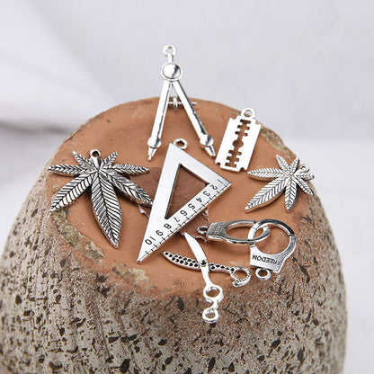 10PCS Alloy Pendants Set Square Compass Handcuffs Gun Jewelry Making Findings Supplies Pendants Doki Decor   