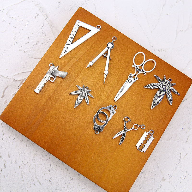 10PCS Alloy Pendants Set Square Compass Handcuffs Gun Jewelry Making Findings Supplies Pendants Doki Decor   