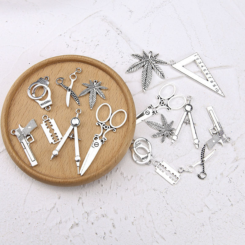 10PCS Alloy Pendants Set Square Compass Handcuffs Gun Jewelry Making Findings Supplies Pendants Doki Decor   