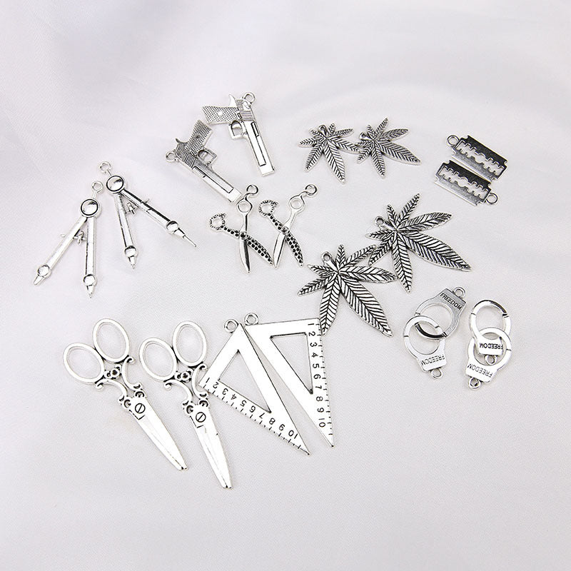 10PCS Alloy Pendants Set Square Compass Handcuffs Gun Jewelry Making Findings Supplies Pendants Doki Decor   